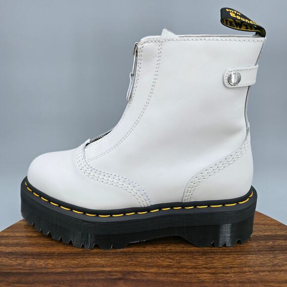 Dr Martens Jetta Boots Women's 8 White Leather Front Zip Platform Ankle - Picture 4 of 12